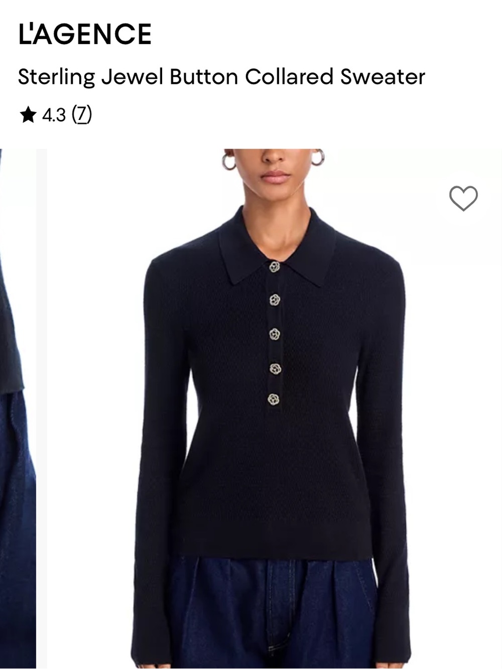 L’AGENCE Sterling Jewel Button Collared Sweater - Black